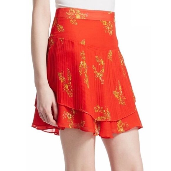 Derek Lam 10 Crosby Mini Skirt 8 NWT Pleated Floral Red Luxury Layered Flirty - Picture 4 of 11